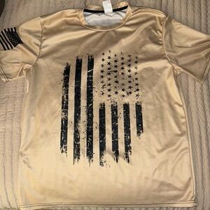 Men's Beige Graphic Tee with Black Flag Design